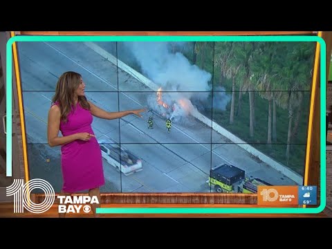 Car fire on I-75 South in Hillsborough County causing delays